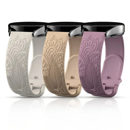 Garmin Engraved Mandala Silicone Band in ivory, camel and purple