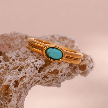 Paved lapis lazuli ring, gold-tone stainless steel