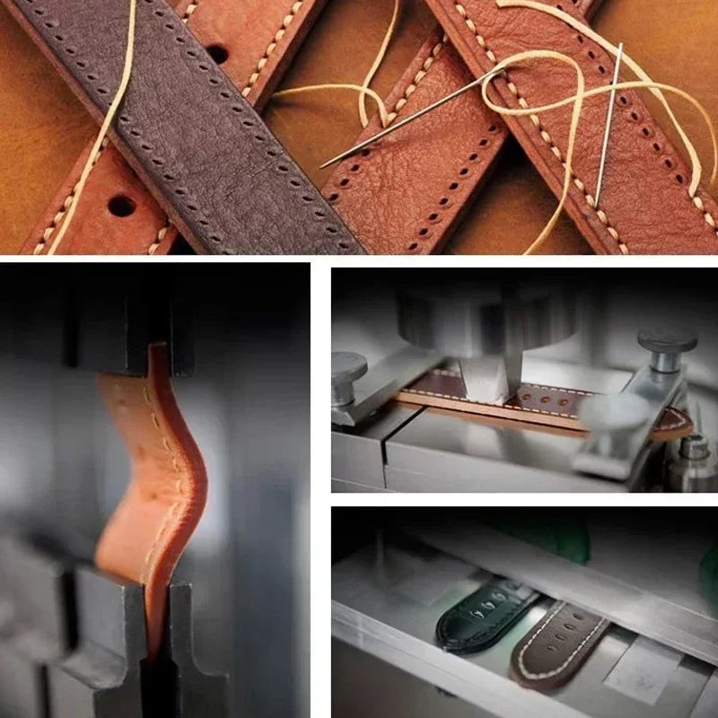 COROS Leather Watch Band with Square Adjustment Holes - Leather cutting and stitching illustration