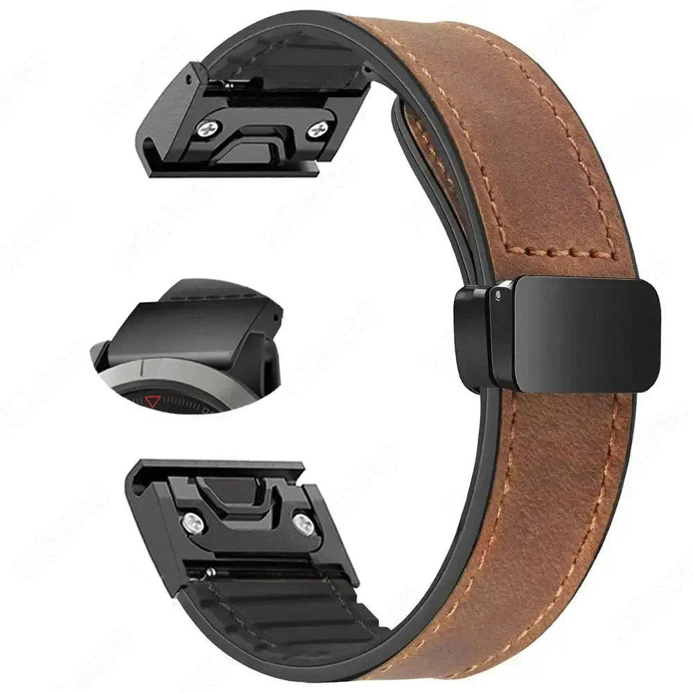 Garmin QuickFit Magnetic Leather Band in Chestnut Brown - Style 1