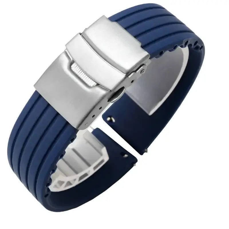 Suunto Ribbed Silicone Folding-Clasp Band - Navy Blue / Silver Clasp