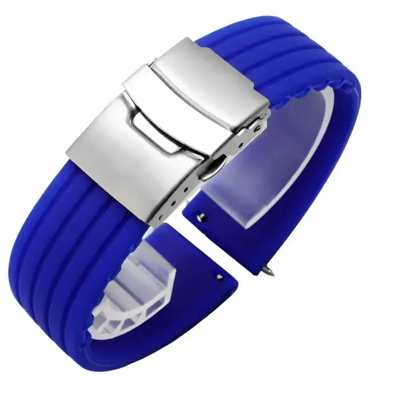 Suunto Ribbed Silicone Folding-Clasp Band - Royal Blue / Silver Clasp