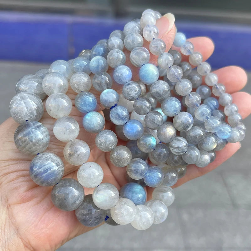 Gray Moonstone Bead Bracelet, Stretch, photo 4