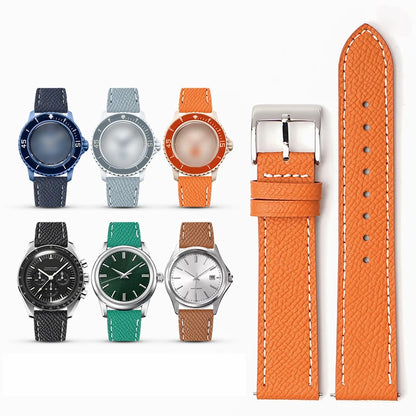 Garmin Epsom Leather Band in orange with watches in other colors
