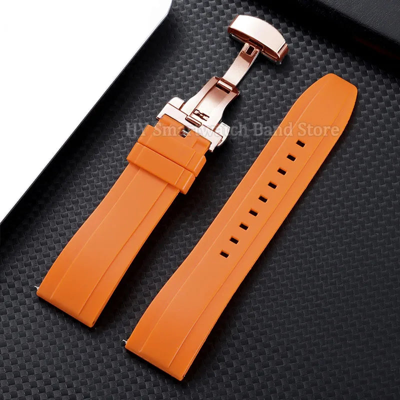 Silicone Butterfly Clasp Band in Orange with Rose Gold Clasp