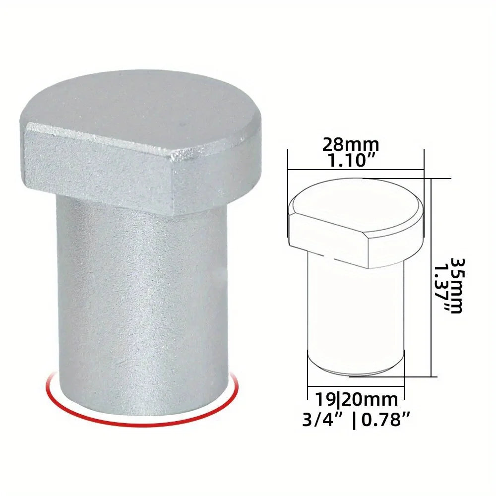 Bench dog dimensions: 28mm head, 35mm tall, 19 or 20mm shaft