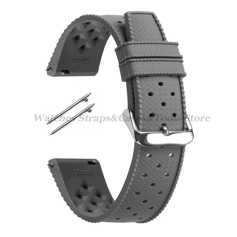 Garmin 18/20/22mm Quick Release Tropic-Style Silicone Band in Gray with Silver Buckle