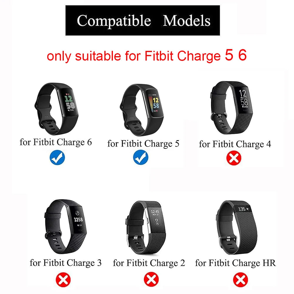 Image showing compatible models for Fitbit Charge 5 and Charge 6, highlighting suitable and unsuitable straps.