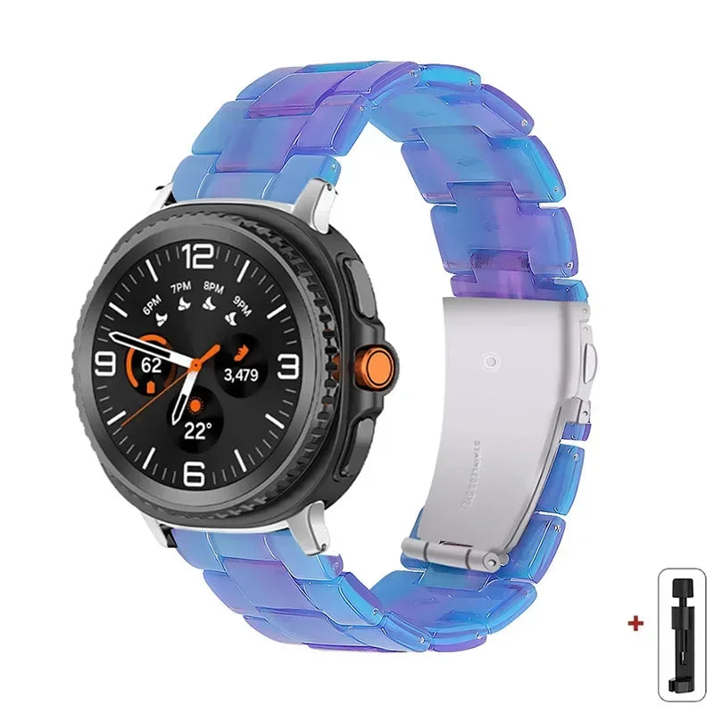 Samsung Galaxy Resin Link Watch Band - Tortoise Women Watch8/Watch8 Classic/Watch9 Ultra/Ultra2 with colorful links.