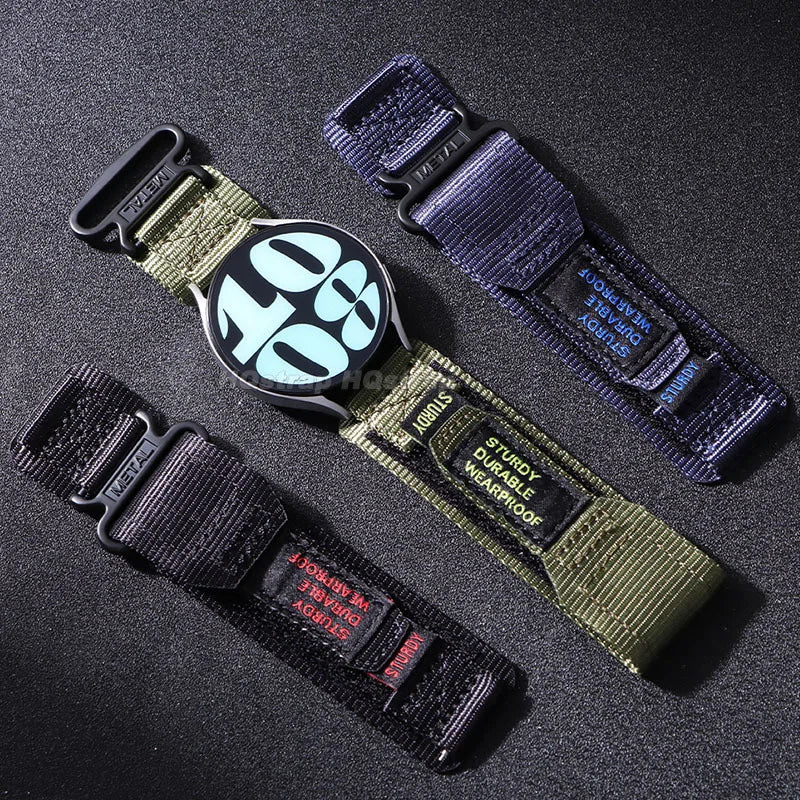 Nylon Hook-and-Loop Band for Polar – three strap colors on watches