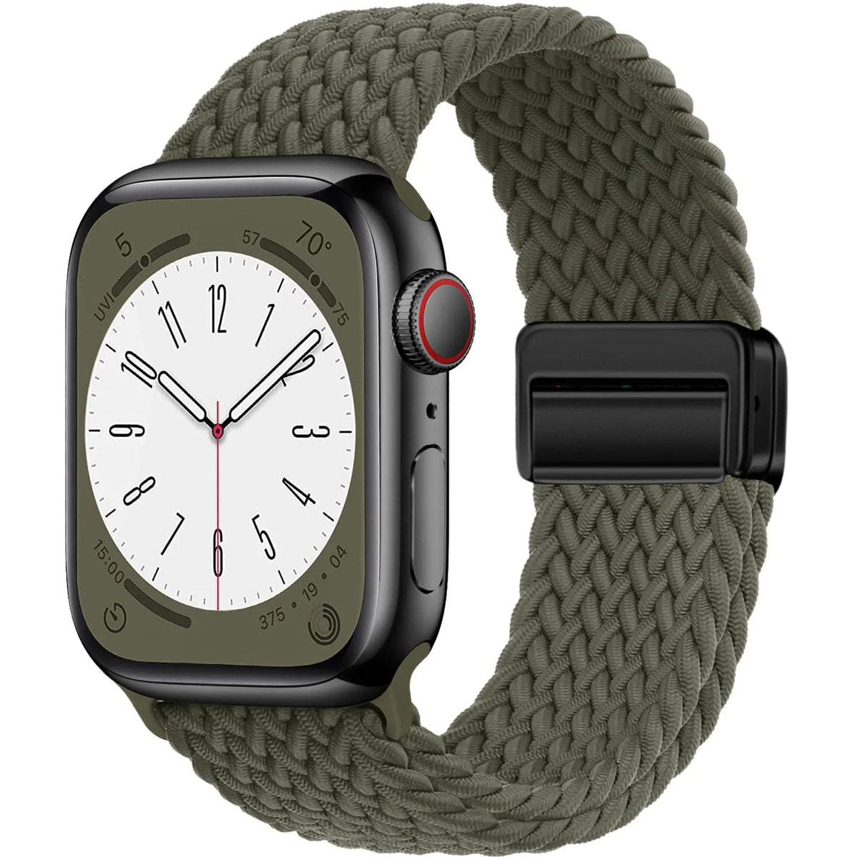 Braided Nylon Apple Watch Band with Magnetic Clasp in Olive Green