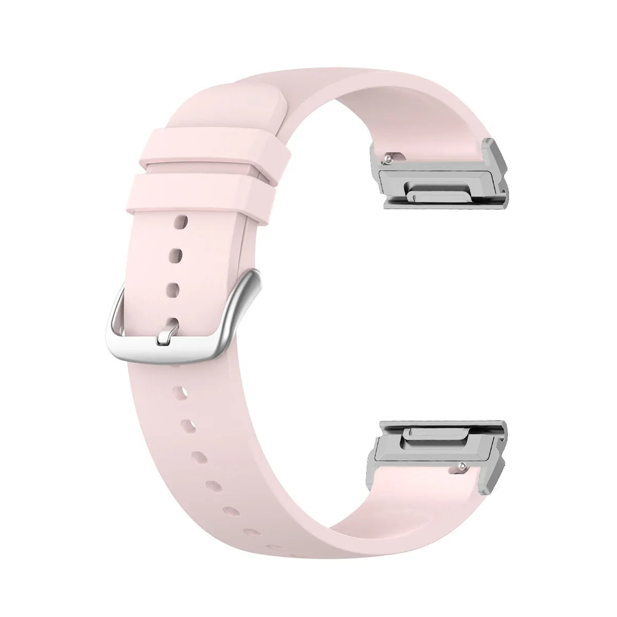 Garmin silicone watch strap in light pink, flexible and durable replacement band for smartwatch with quickfit connectors.