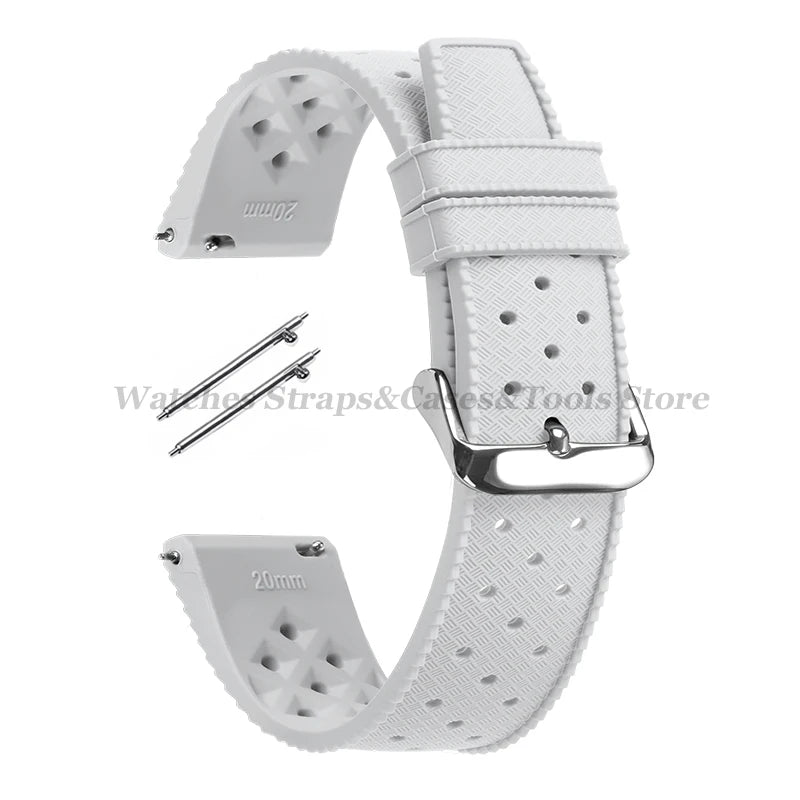 Garmin 18/20/22mm Quick Release Tropic-Style Silicone Band in White with Silver Buckle