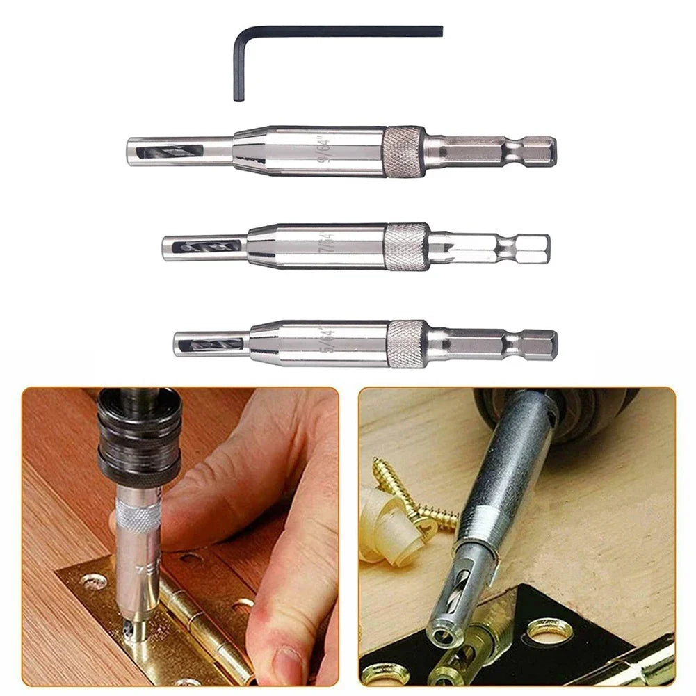 Self-centering hinge drill bits drilling hinge screw holes