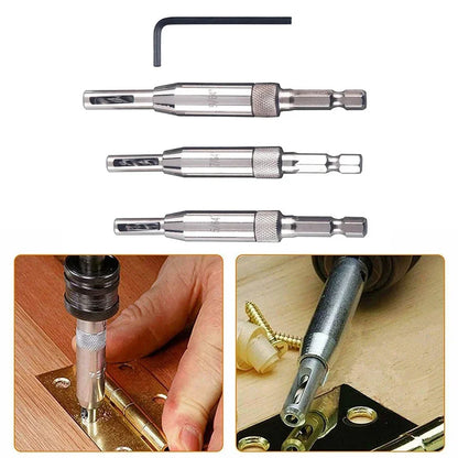 Self-centering hinge drill bits drilling hinge screw holes