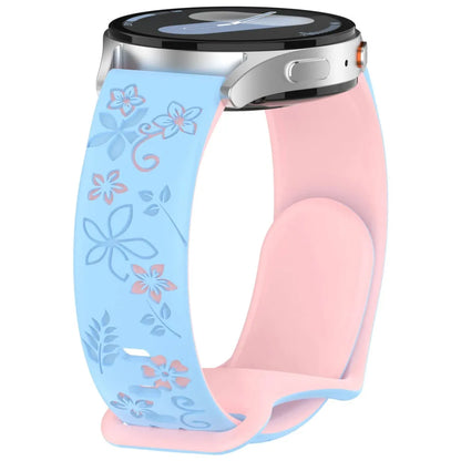 Garmin Floral Engraved Silicone Band in blue on a watch