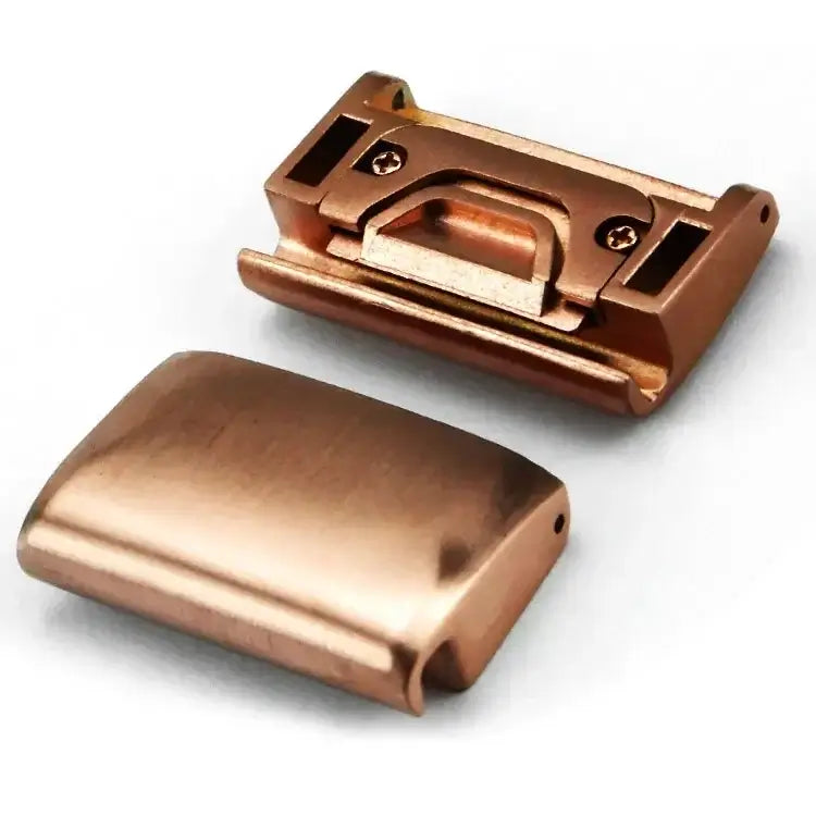 QuickFit stainless steel adapters in copper for Garmin smartwatch, combining style and functionality.
