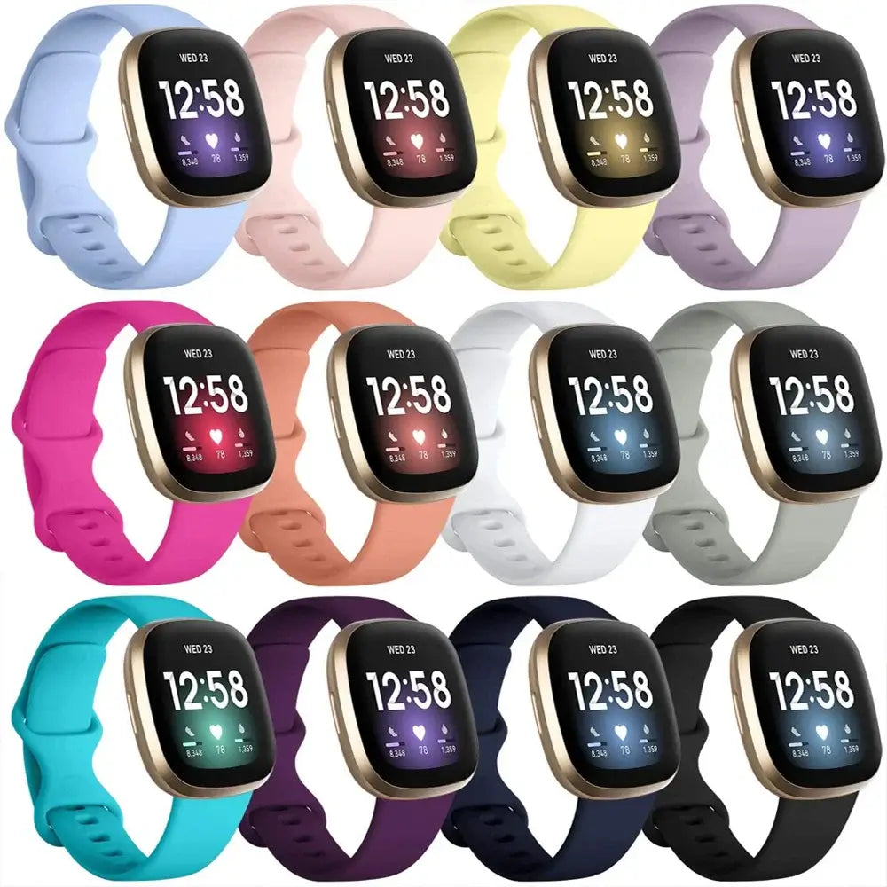 Fitbit Versa & Sense Silicone Double-Loop Band - Color options shown on watches