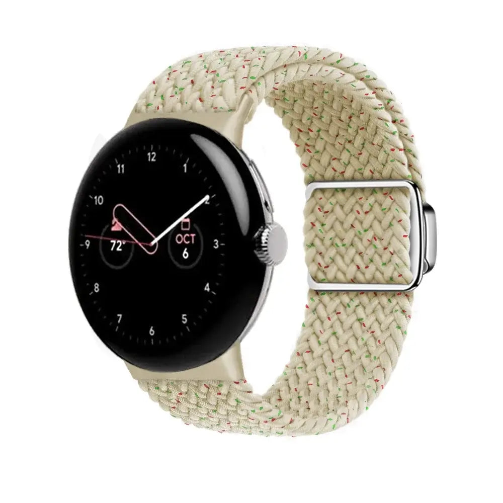 Stretch Braided Google Pixel Watch Loop with Metal Slider in Cream Speckle
