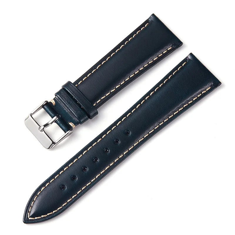 Motorola Moto Oil-Waxed Leather Band with Contrast Stitching — Navy Blue