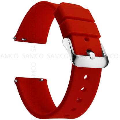 Curved-End Silicone Band in Red with Silver Buckle