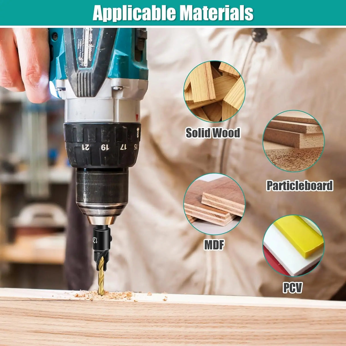 Countersink bits for solid wood, particleboard, MDF and PVC