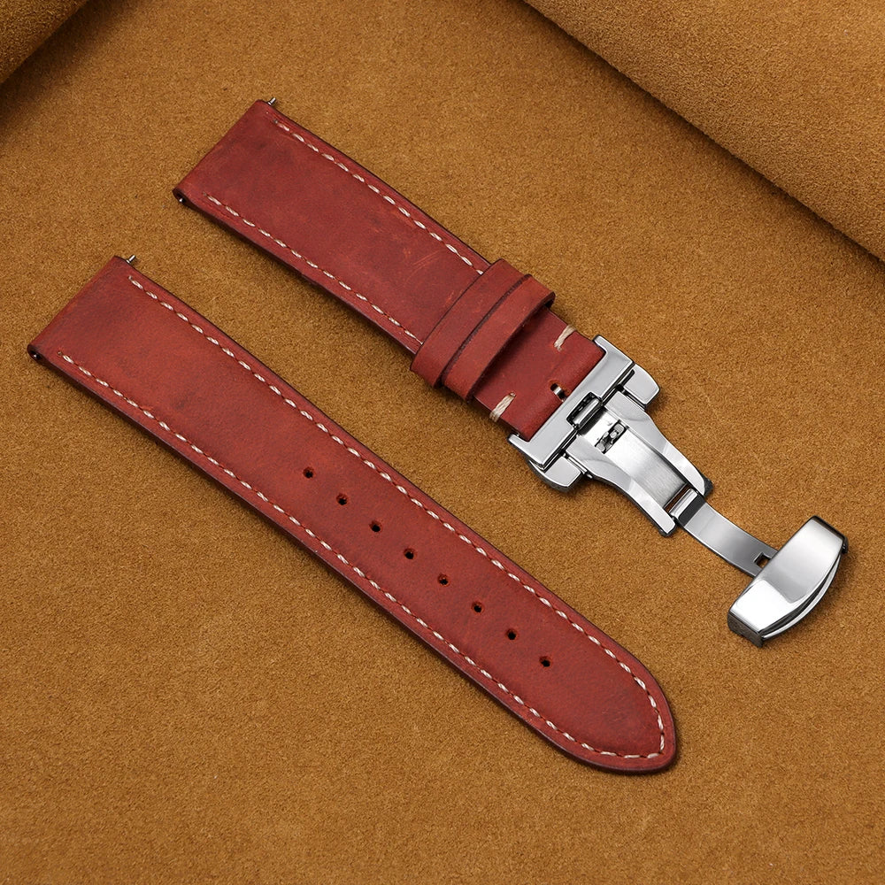 Calfskin Butterfly Clasp Band in Red