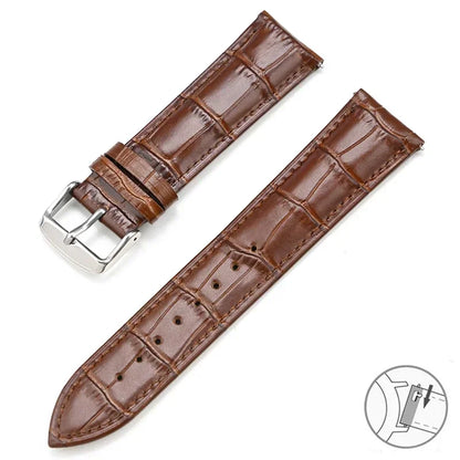Croc-Embossed Leather Band in Dark Brown with Silver Buckle