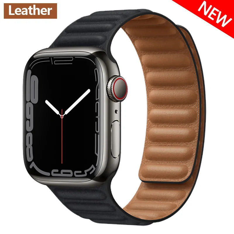 Magnetic Apple Watch Link Band - Leather & Silicone in Leather / Midnight Blue