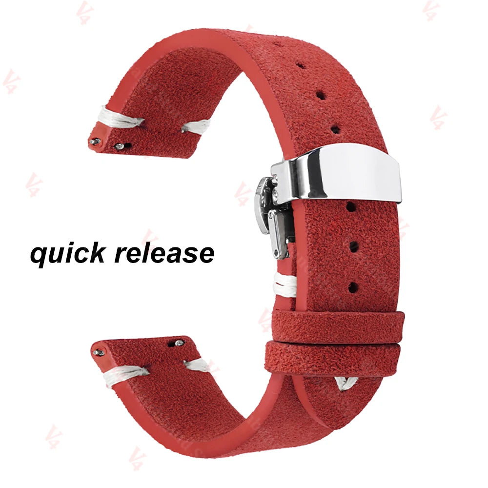 Garmin Suede Butterfly Clasp Band in Red, White Stitching