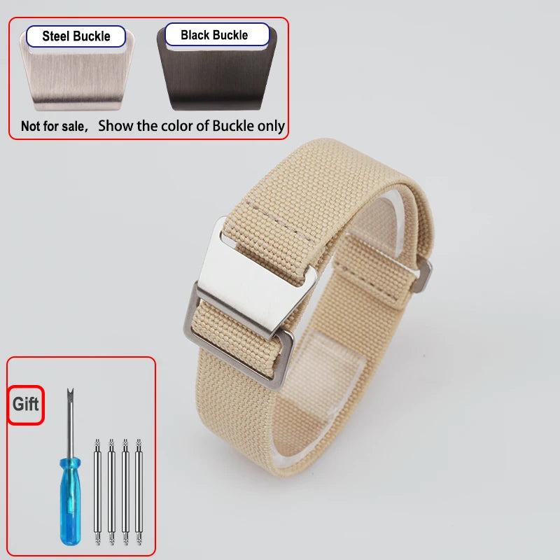 OnePlus Smartwatch Bands Nylon Elastic Parachute Fabric Watch Strap shown with steel buckle, gift screwdriver included.