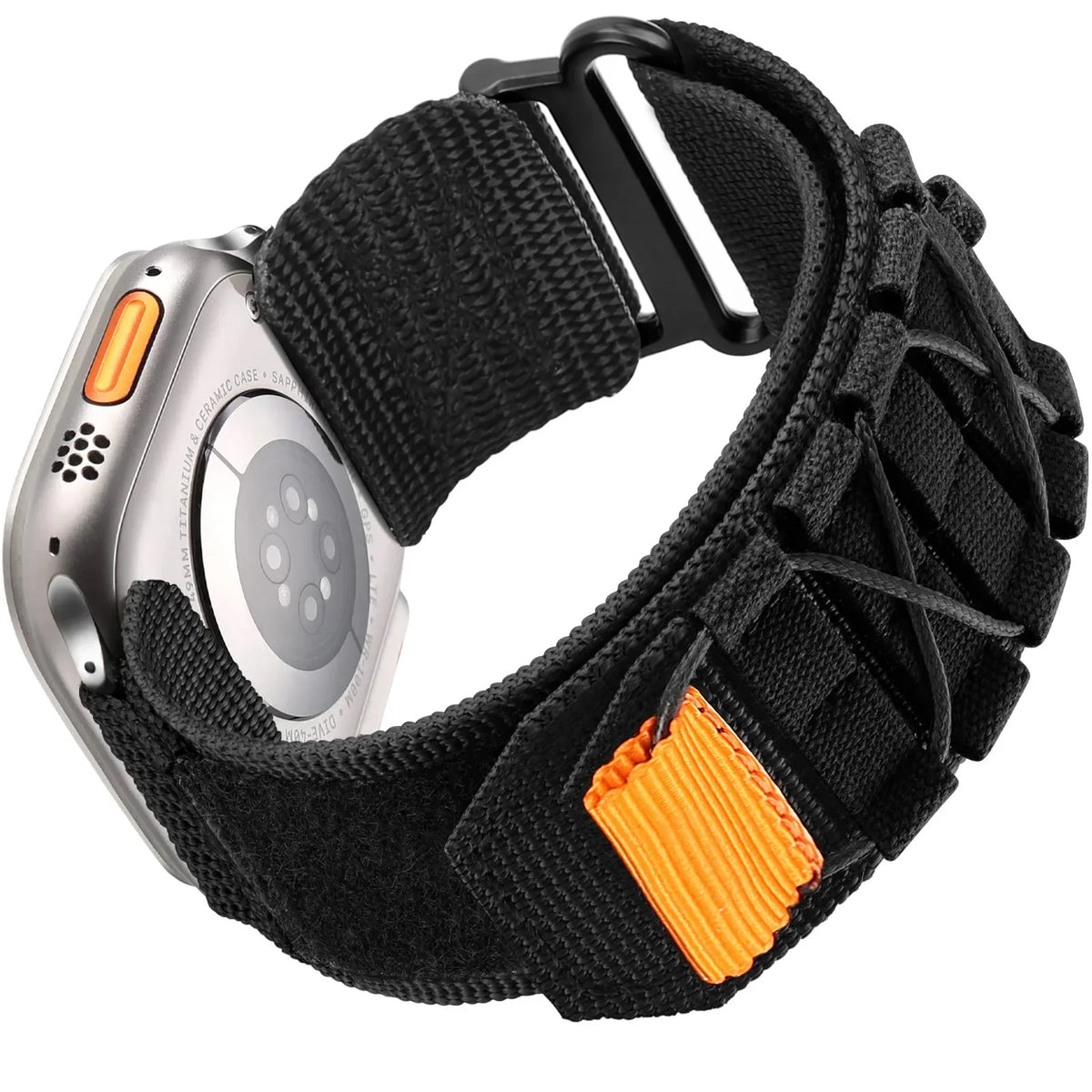 Cord-Laced Nylon Apple Watch Band with Hook-and-Loop Closure in Black
