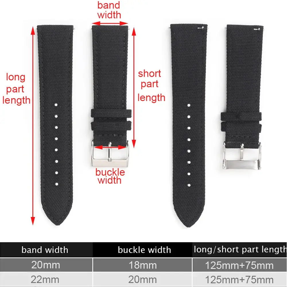 Amazfit Sailcloth Nylon Watch Band with Pin Buckle - Strap width and length guide