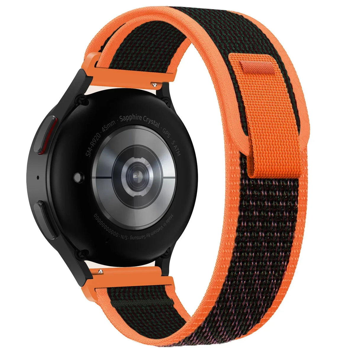 Motorola Moto Nylon Trail Loop Watch Band with Pull Tab — Black / Orange