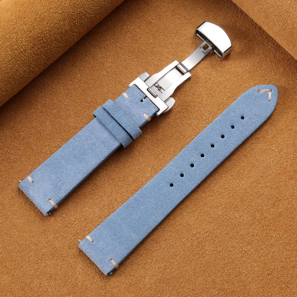 Suede Butterfly Clasp Band in Light Blue