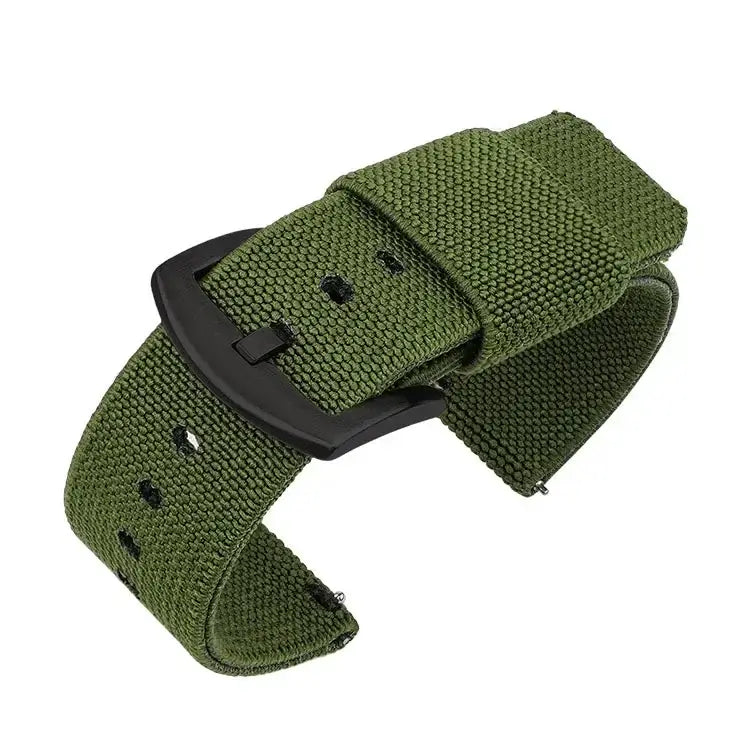 Samsung Galaxy Watch Solid & Striped Woven Strap in Army Green / Black Buckle