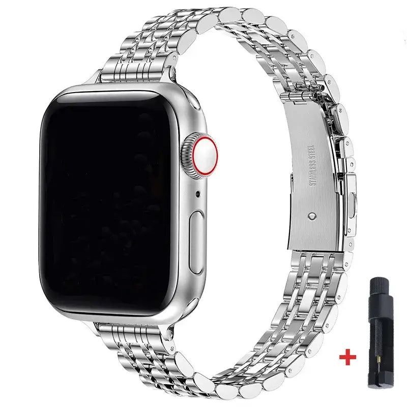 Silver slim multi-link stainless steel Apple Watch bracelet