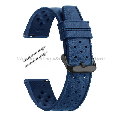 Garmin 18/20/22mm Quick Release Tropic-Style Silicone Band in Navy Blue with Black Buckle