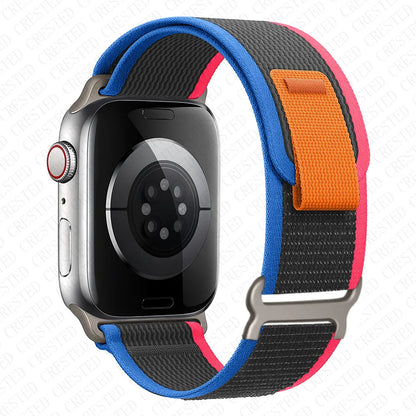 Apple Watch Trail Loop Nylon Strap in vibrant colors, durable and adjustable for comfort during any activity.