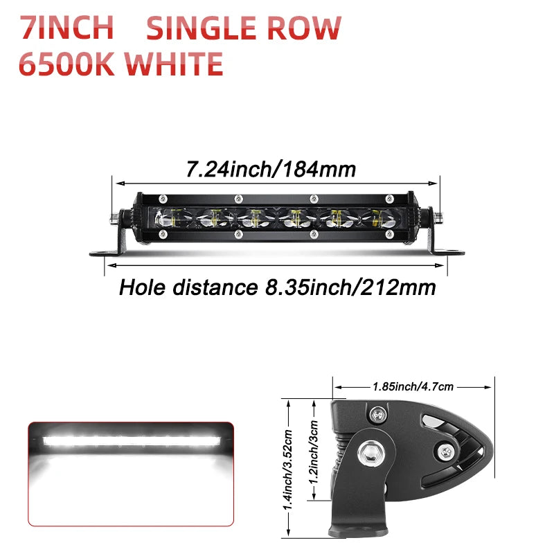 Slim LED Light Bar for Golf Carts, Single Row, 7 to 26 in