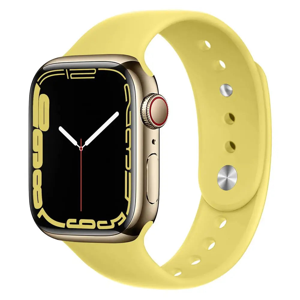 Apple Watch with yellow silicone strap, showcasing a stylish waterproof and comfortable design for daily wear.