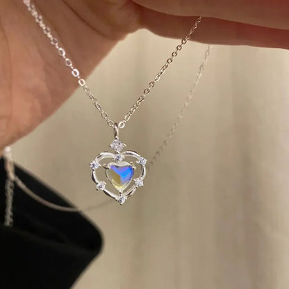 Moonstone Heart Pendant Necklace with Cubic Zirconia, 925 Sterling Silver, photo 1