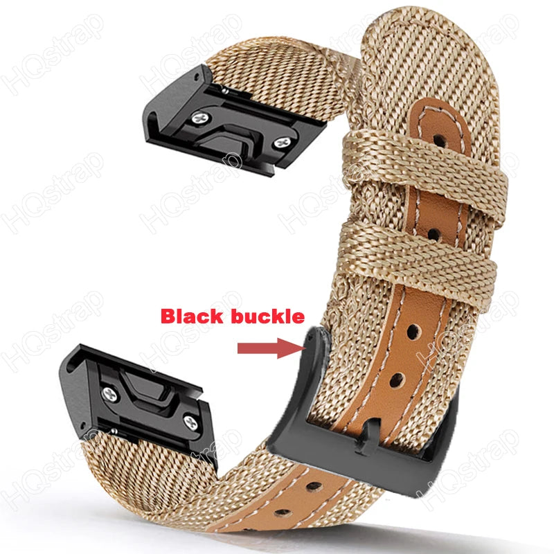 Garmin Sport Nylon Strap featuring a breathable design and black buckle, ideal replacement band for smartwatches.