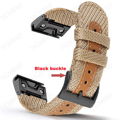 Garmin Sport Nylon Strap featuring a breathable design and black buckle, ideal replacement band for smartwatches.