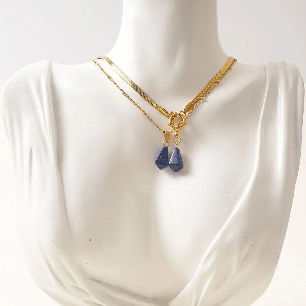 Lapis lazuli drop pendant necklace, gold-tone stainless steel