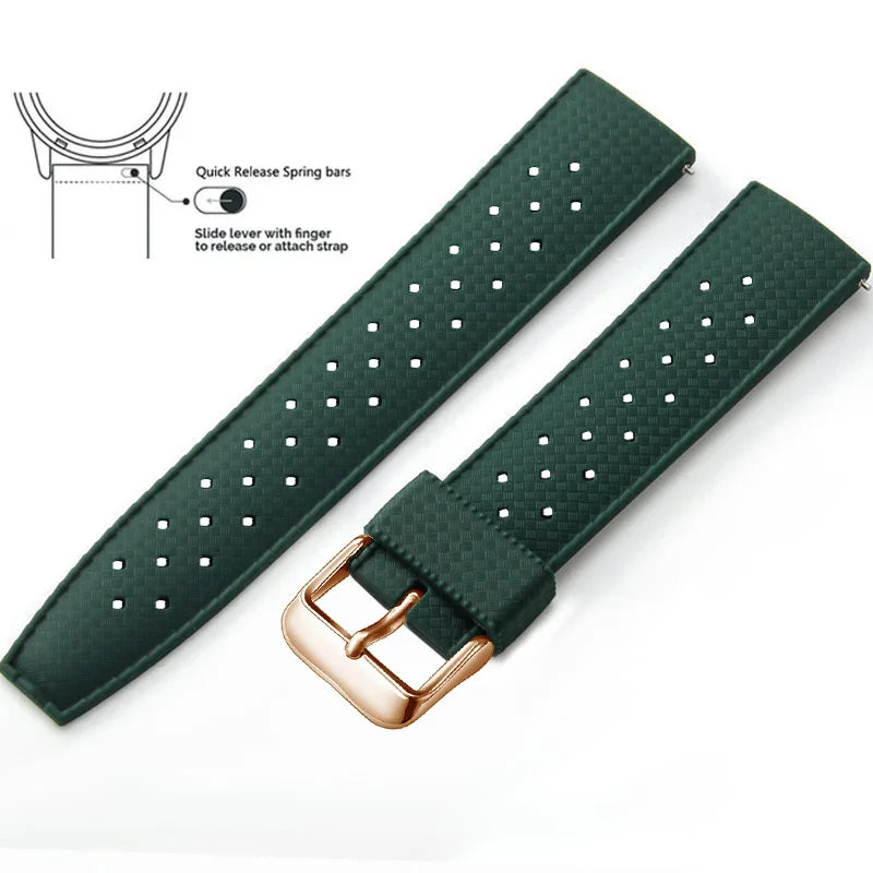 Tropic Silicone Band for Polar – Forest Green / Rose Gold Buckle (Option 2)