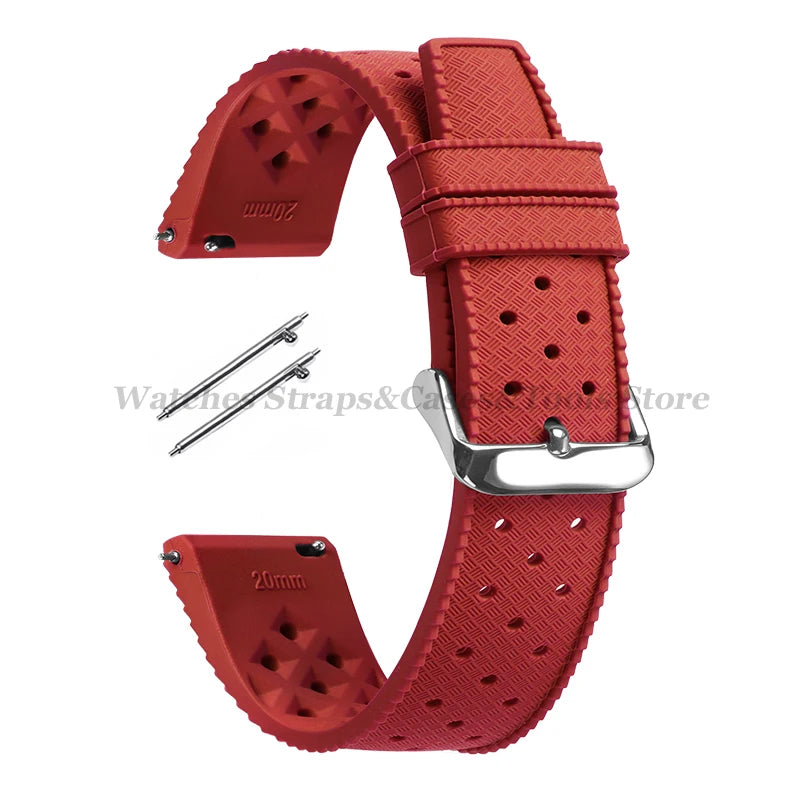 Garmin 18/20/22mm Quick Release Tropic-Style Silicone Band in Red with Silver Buckle