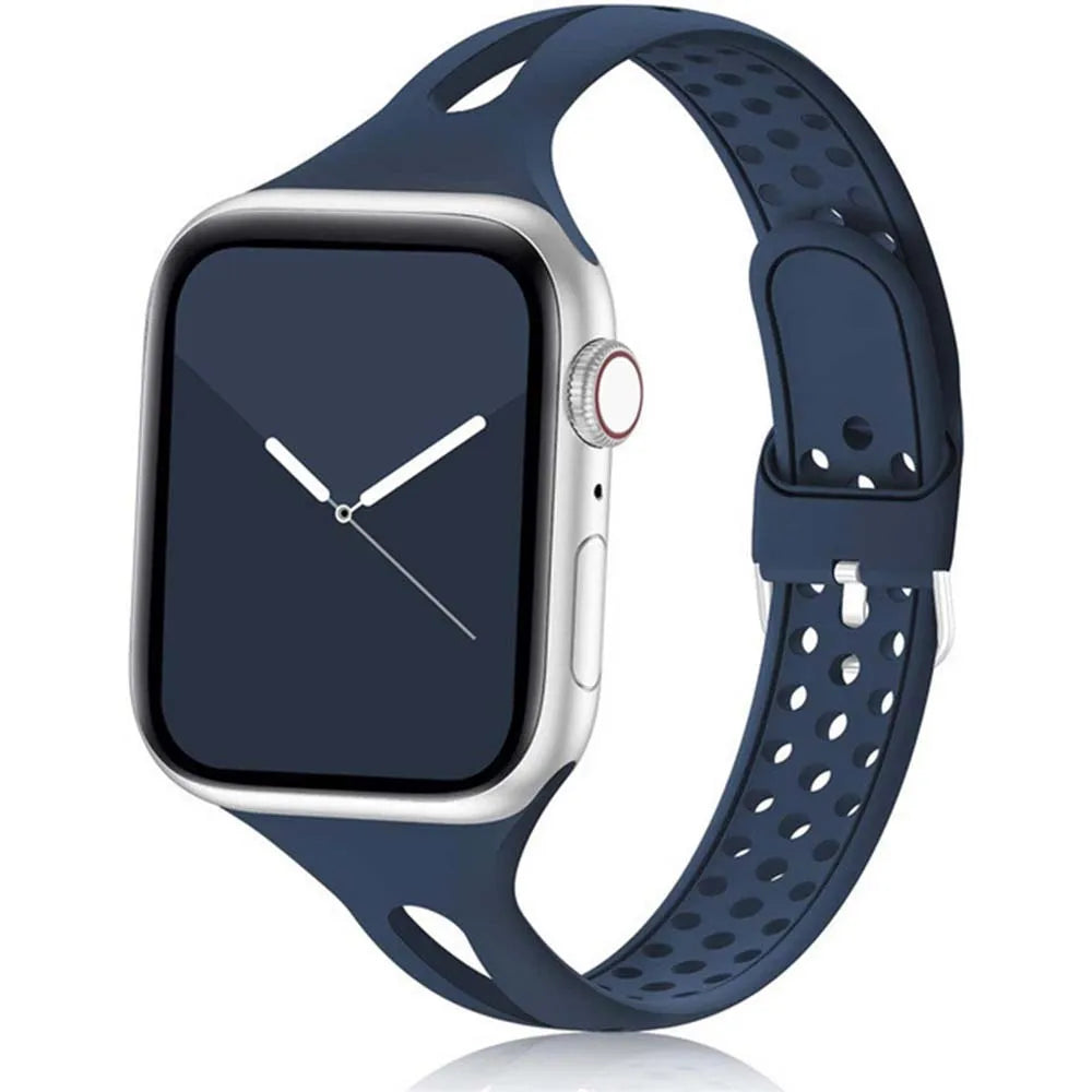 Apple Watch Silicone Strap in navy blue, soft and breathable band for comfort and style.