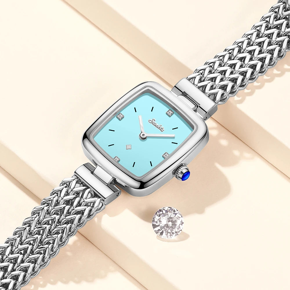 Women's Square Quartz Watch with Braided-Link Bracelet — Braided-link bracelet detail
