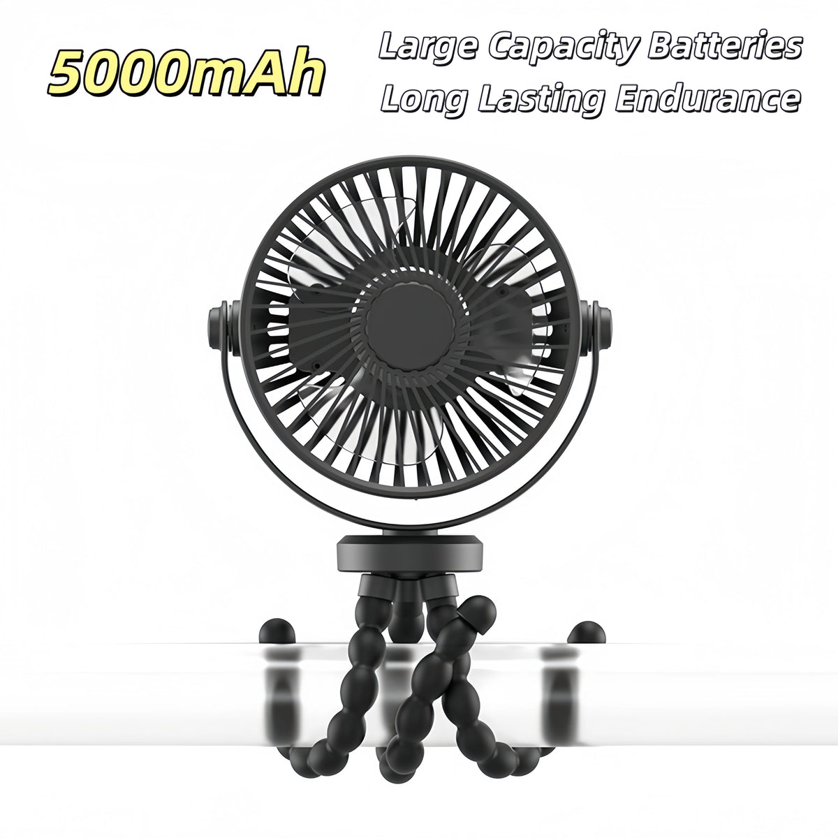 Flexible Tripod Golf Cart Fan, 5000mAh Rechargeable, Wraps Around Bars